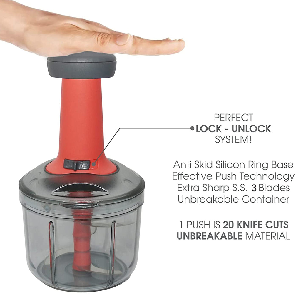 Matte Finish Manual Hand Press Chopper For Kitchen Mini Handy  Compact Chopper With 3 Blades For Effortlessly Chopping Vegetables  Fruits For Your Kitchen.