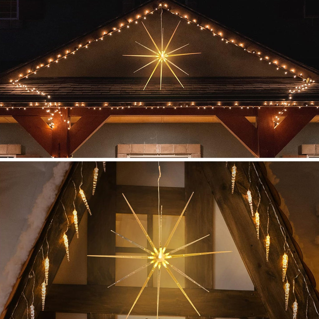 3d Gold Star Hanging Decoration Star Acrylic Look  Hanging Luminous Star For Windows Home Garden Festive Embellishments For Holiday Parties Weddings Birthday Home Decoration ( Big  Medium Small )