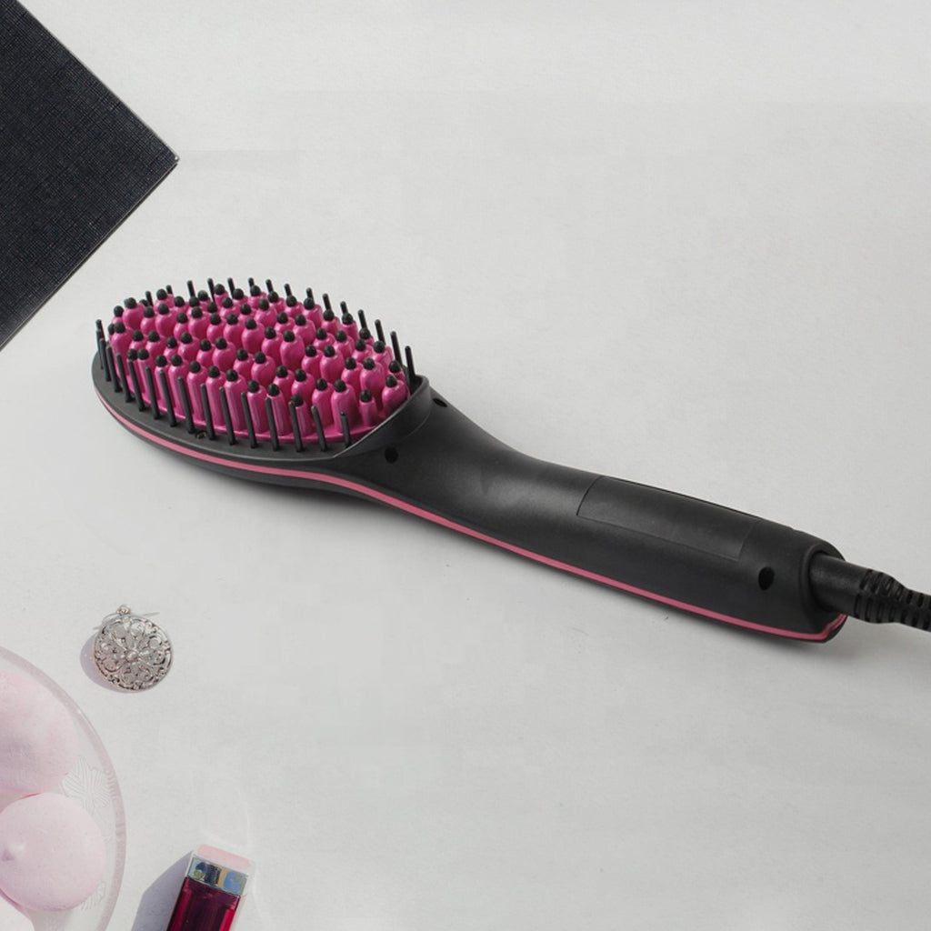 Simply Straight Electric 2 In 1 Ceramic Hair Straightener Straightening Comb Brush With Lcd Screen Temperature Control Display For Women