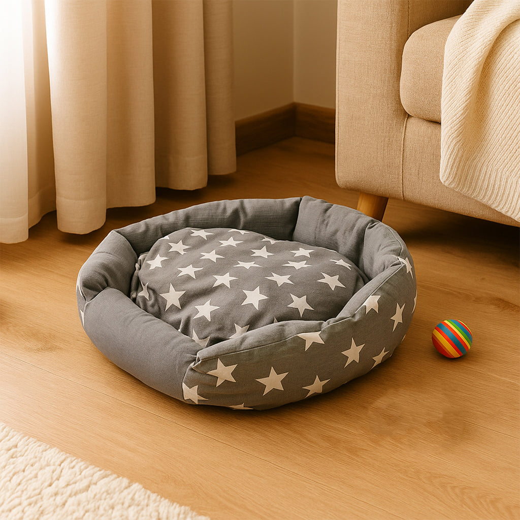 Medium Size Star Pattern Soft  Cozy Round Pet Bed (1 Pc)