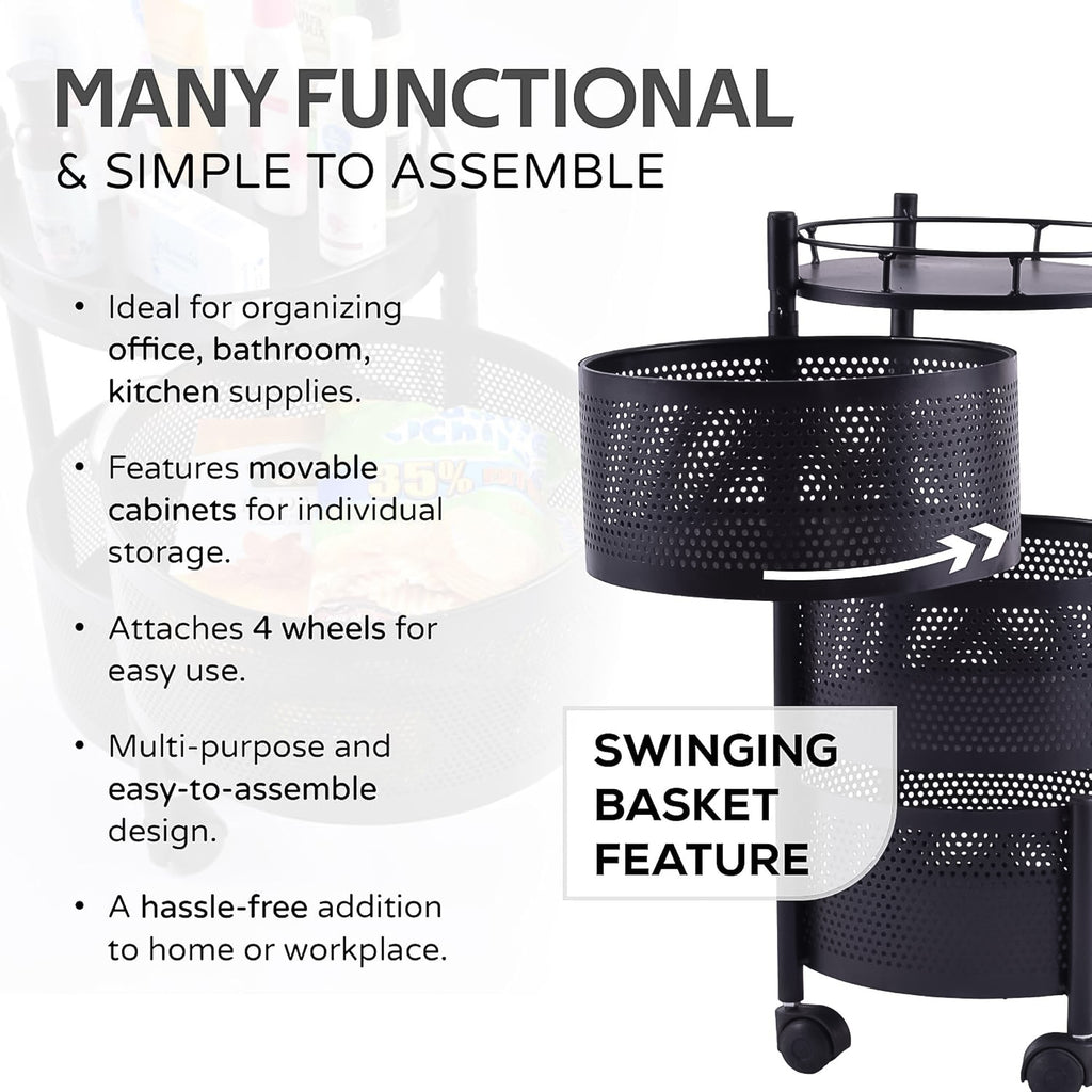 Metal Round High Quality Kitchen Trolley With Wheels (3 Layer  1 Pc)a