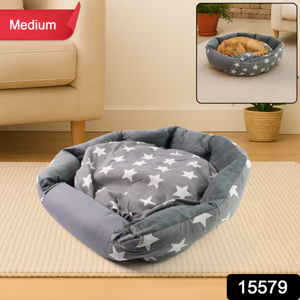 Medium Size Star Pattern Soft  Cozy Round Pet Bed (1 Pc)
