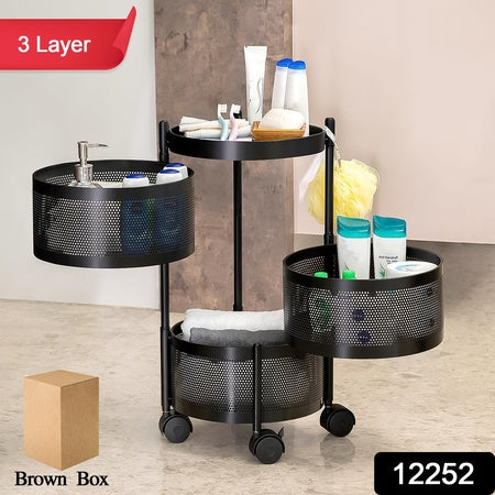 Metal Round High Quality Kitchen Trolley With Wheels (3 Layer  1 Pc)a