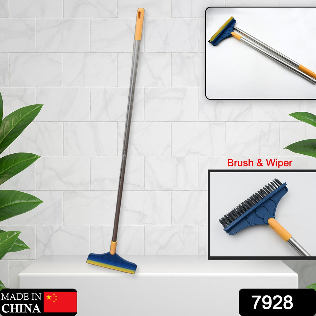 2 In 1 Cleaning Brush Long Handle Floor Brush Rotatable Cleaning Brush For Bathroom Kitchen 120 Degree Triangular Rotating Brush Head With Wiper