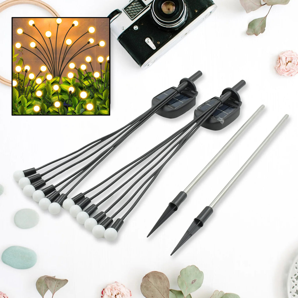 Solar Garden Lights Solar - Powered Firefly Lamp New Upgraded Solar Firefly Lights Outdoor Waterproof Solar Outdoor Decorative Lights For Yard Gardening Patio Backyard Pathway Dcor (2 Pcs Set 12 Led (Warm Light))