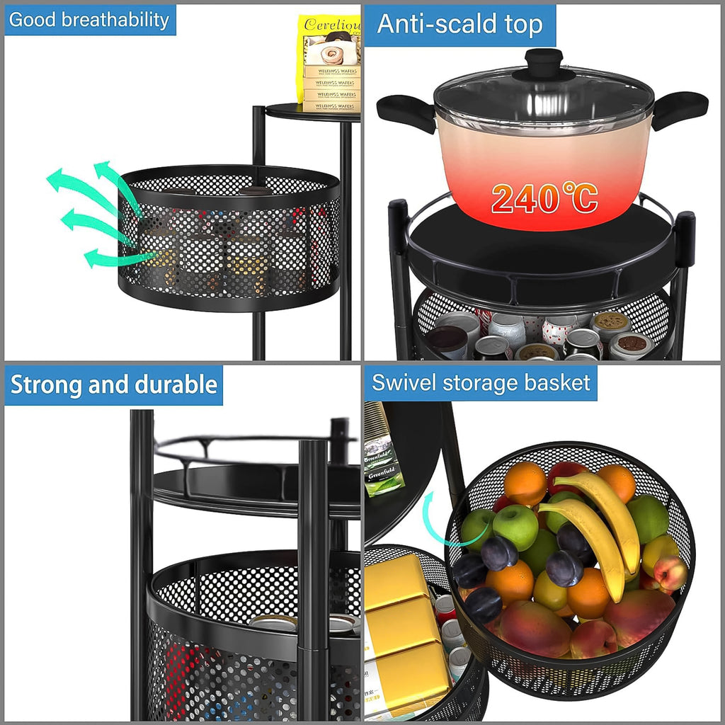 Metal Round High Quality Kitchen Trolley With Wheels (3 Layer  1 Pc)a