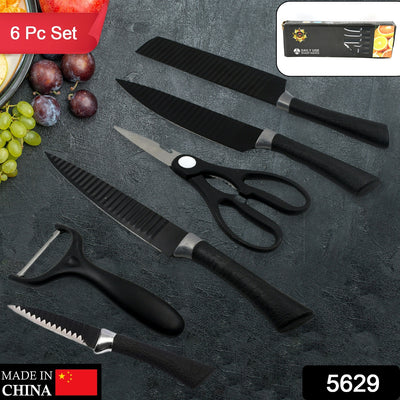 6 Pieces Professional Kitchen Knife Set Meat Knife Chefs Knife With Non-slip Handle For Home Kitchen And Restaurant With Chef Peeler And Scissor (Stainless Steel  6 Pcs Set)