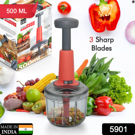 Matte Finish Manual Hand Press Chopper For Kitchen Mini Handy  Compact Chopper With 3 Blades For Effortlessly Chopping Vegetables  Fruits For Your Kitchen.