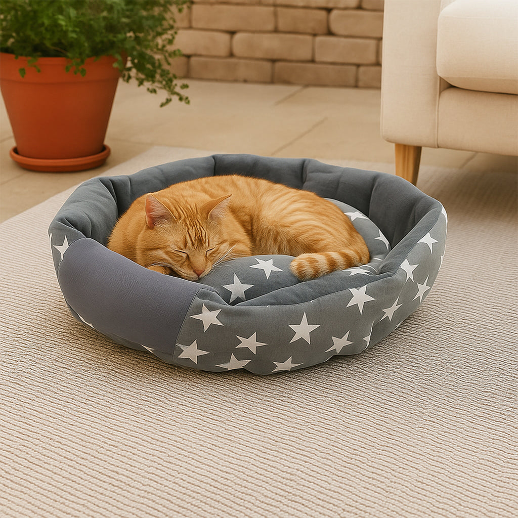 Medium Size Star Pattern Soft  Cozy Round Pet Bed (1 Pc)